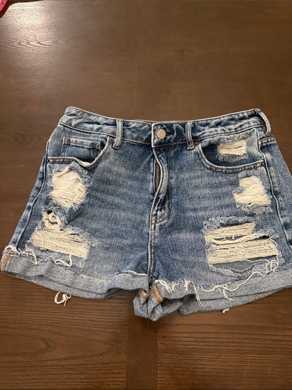 PacSun Distressed High Rise Denim Shorts Size 29 Medium Wash Frayed